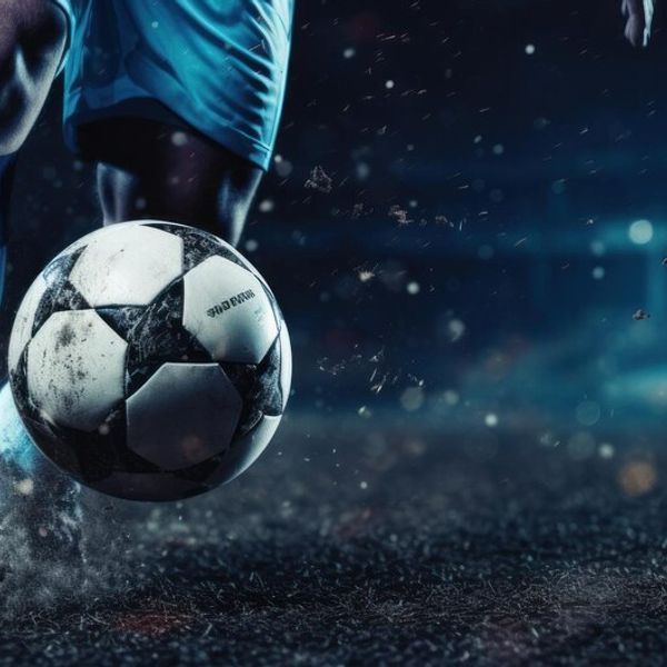 soccer player kicking football