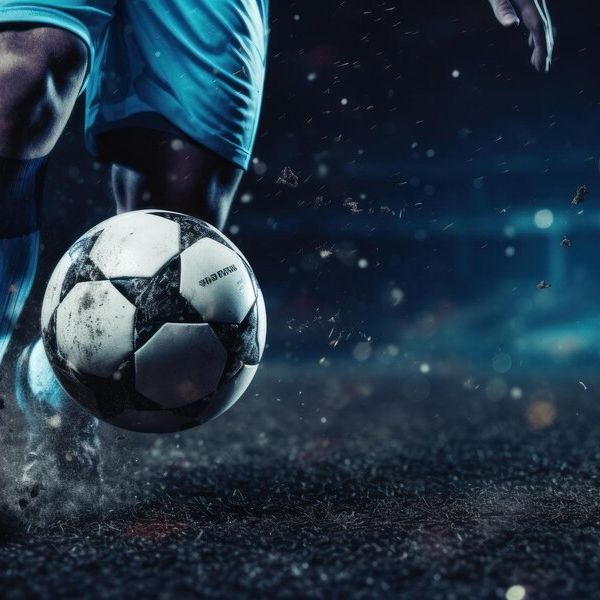 soccer player kicking football